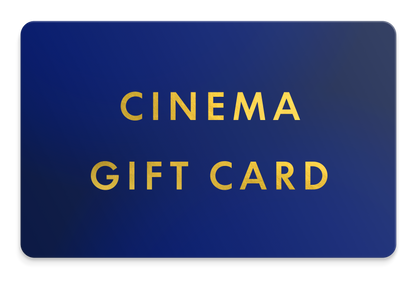 The Cinema Card design featuring the text 'CINEMA GIFT CARD' on a dark blue background.
