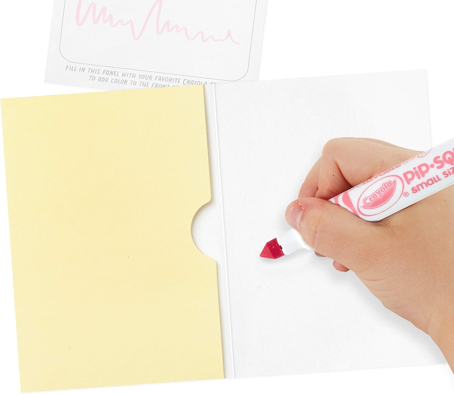 Hallmark Crayola Coloring Cards Assortment, 8 Cards with Envelopes and Markers showing a hand using a Crayola marker on a blank card.
