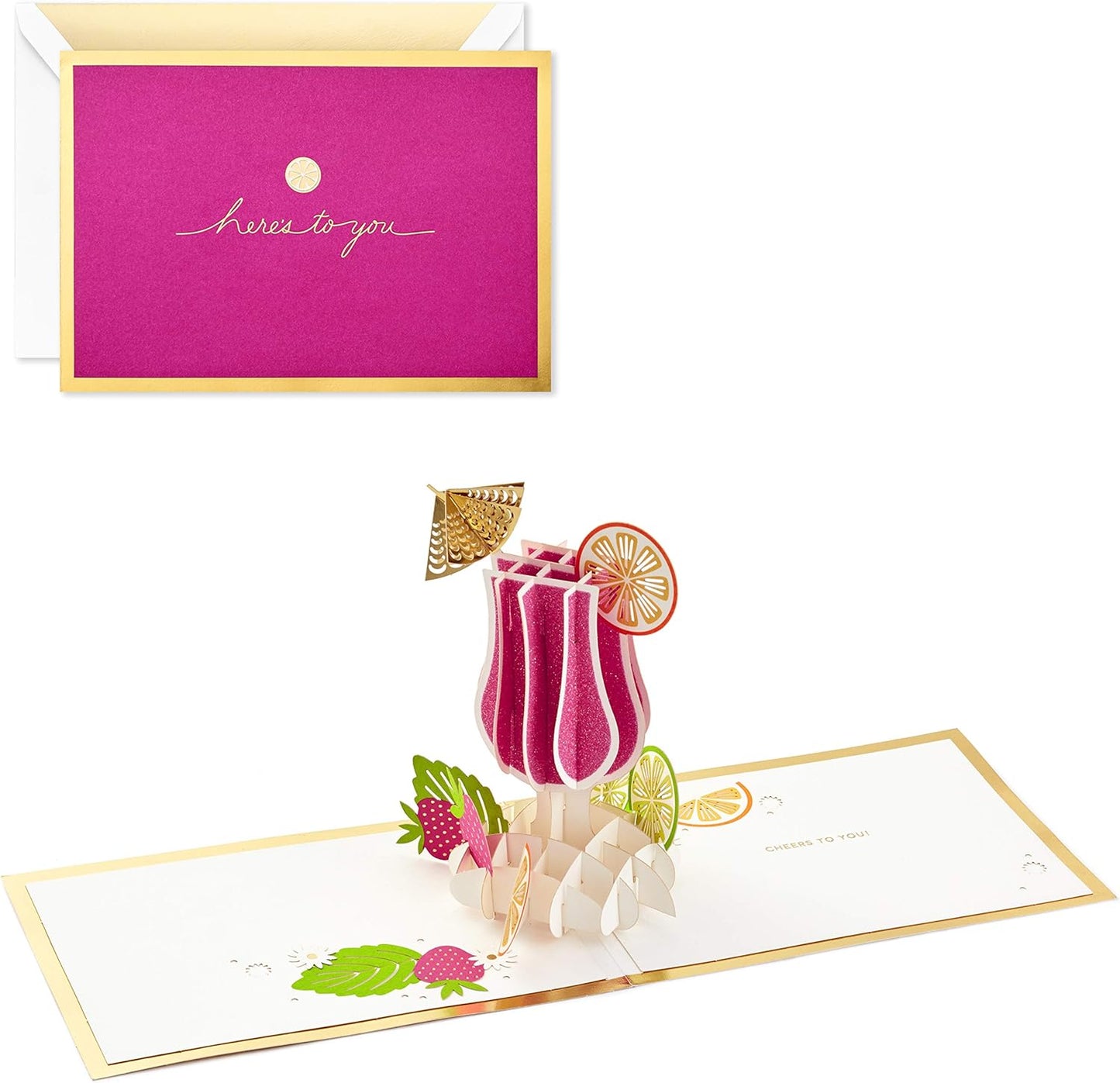 Hallmark Signature Paper Wonder Pop Up Congratulations Card, Birthday Card, College Graduation Card (Cheers, Tropical Drink) in pink with pop-up drink design