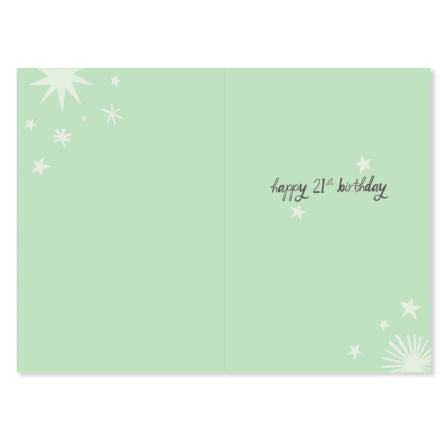 Connections from Hallmark 21st Birthday Card - Someone's 21 today!, inside view with green background and celebratory stars.
