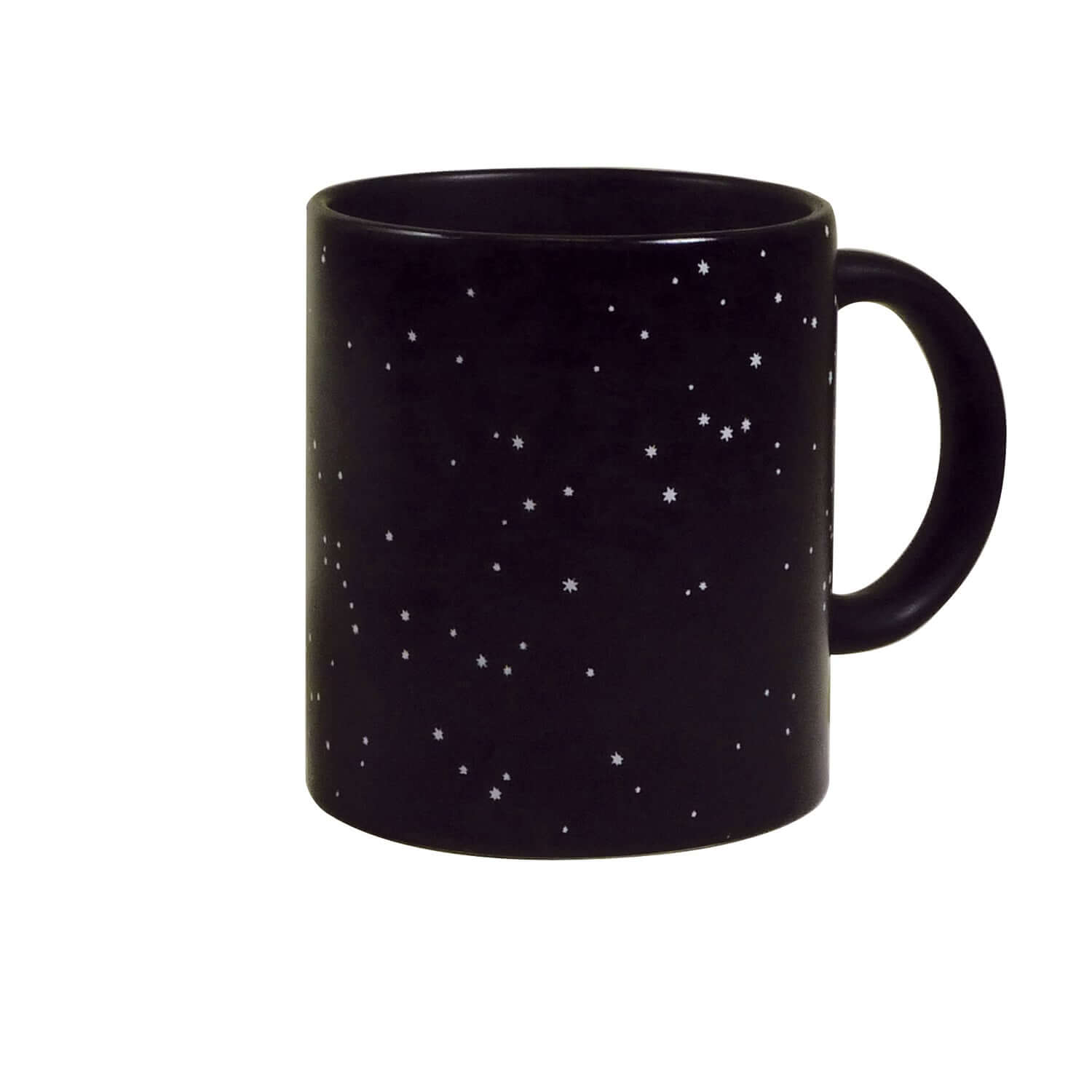Unemployed Philosophers Guild - Constellation Mug in matte black with white star pattern, showcasing a side view of the design.