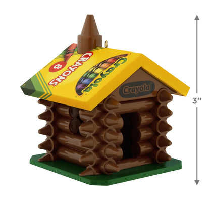 Crayola®, Colourful Log Cabin — 2025 Hallmark Keepsake Christmas Ornament, playful design, colourful roof, angled view