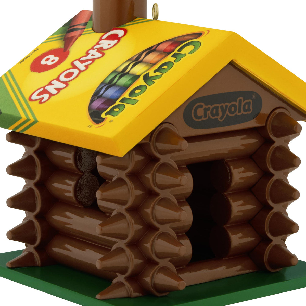 Crayola®, Colourful Log Cabin — 2025 Hallmark Keepsake Christmas Ornament with detailed brown crayon logs and colourful 8-count box roof.