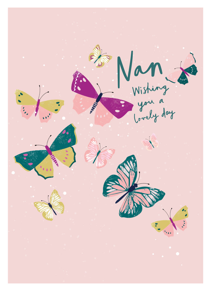 Classic Nan Birthday Butterflies Colourful Pink