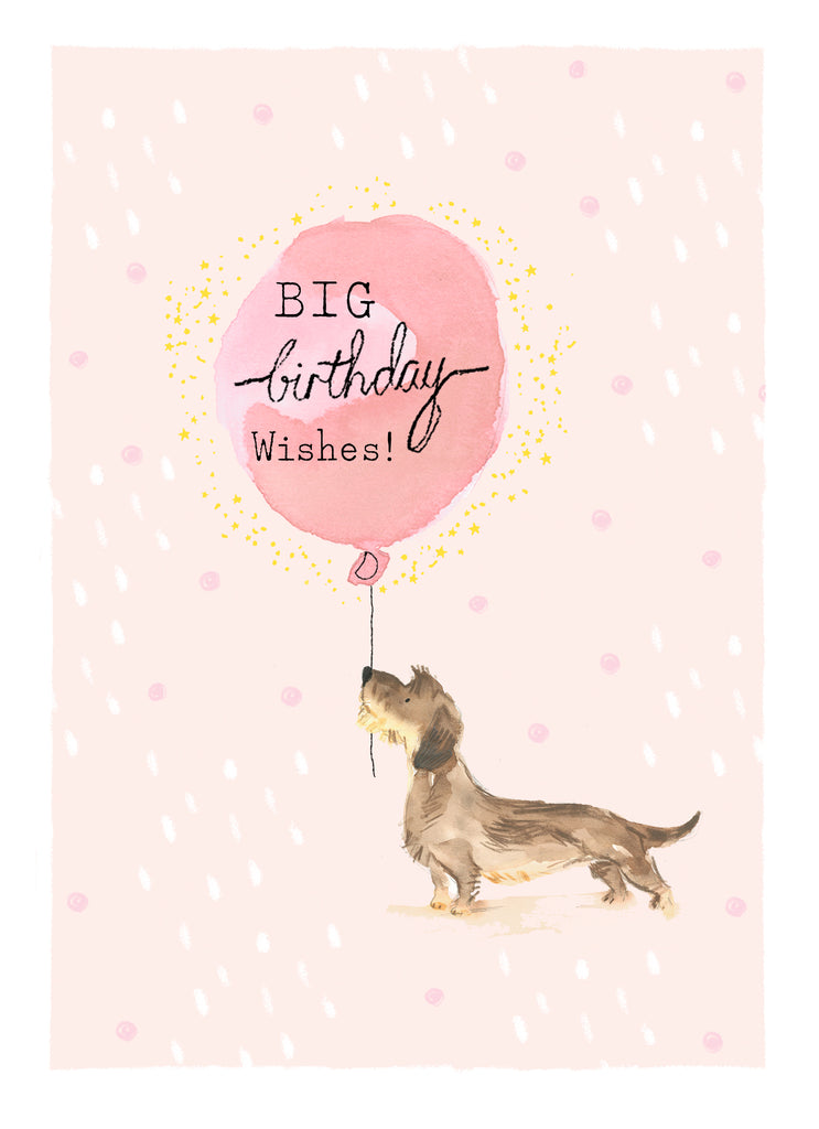 Cute Birthday Illustrated Dog And Balloon