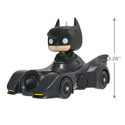 DC™ 1989 Batman™ in His Batmobile™ Funko POP!® — Hallmark Keepsake Christmas Ornament, featuring detailed black design with Batman figure, 8.3 cm tall.