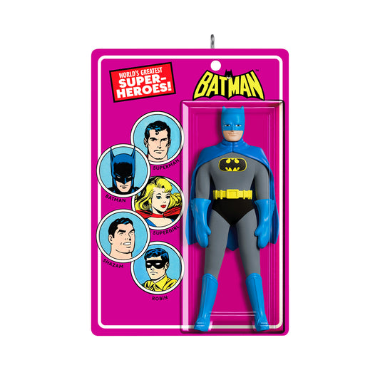 DC™ Batman™ Vintage Figure — 2026 Hallmark Keepsake Christmas Ornament in original packaging, featuring superhero characters.