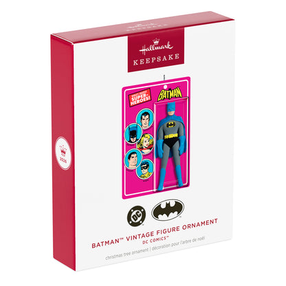 DC™ Batman™ Vintage Figure — 2026 Hallmark Keepsake Christmas Ornament in original packaging with classic superhero design.