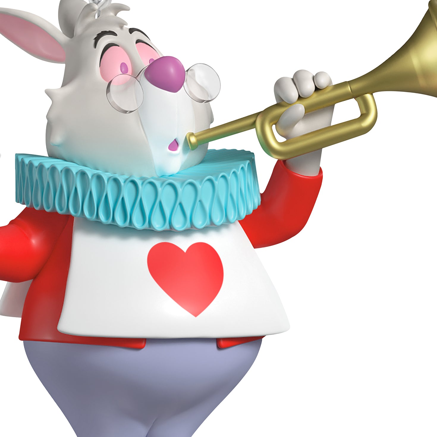 Disney Alice in Wonderland 75th Anniversary The White Rabbit — 2026 Hallmark Keepsake Christmas Ornament dressed in royal herald attire, playing a trumpet.