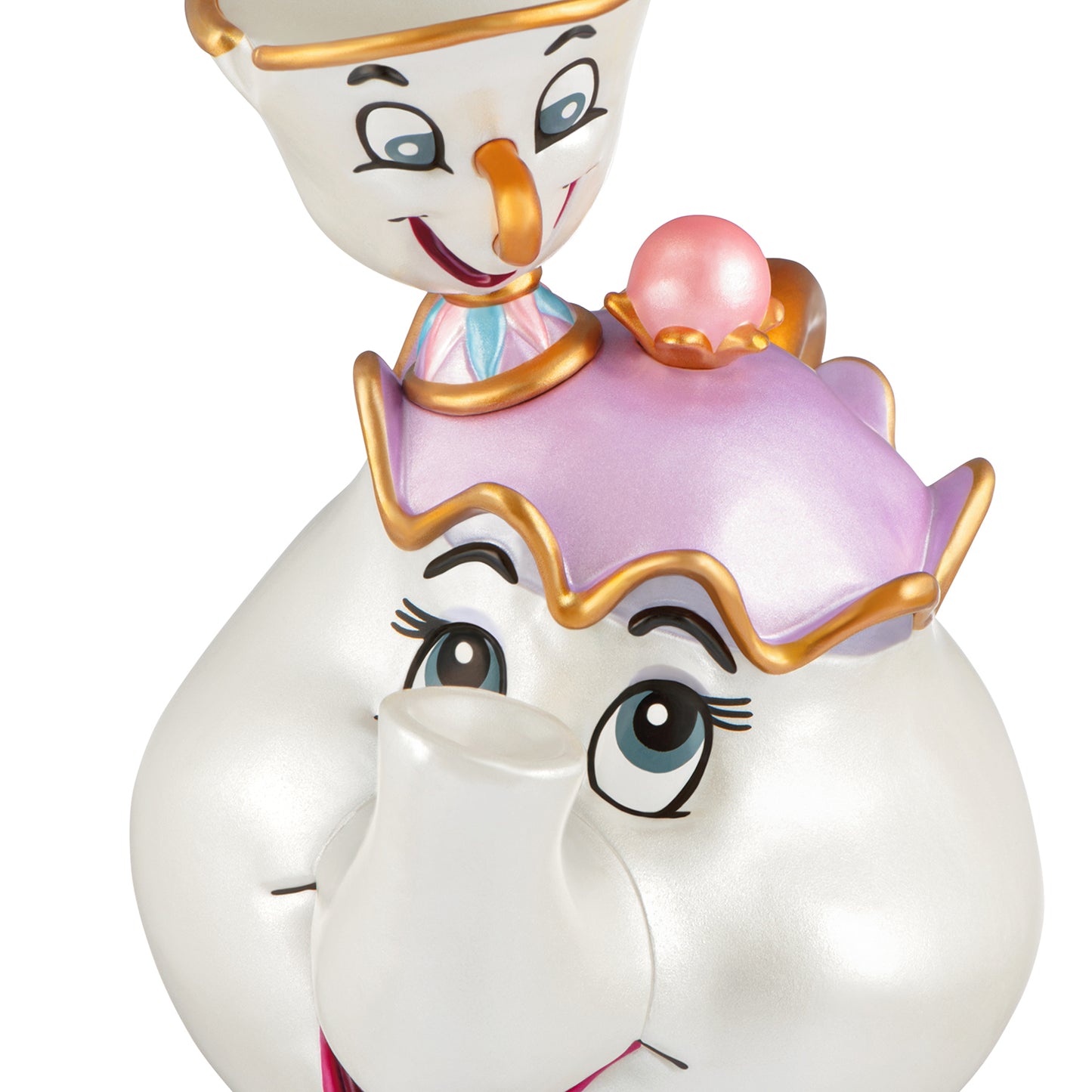 Disney Beauty and the Beast 35th Anniversary Mrs. Potts and Chip — 2026 Hallmark Keepsake Christmas Ornament, close-up view.