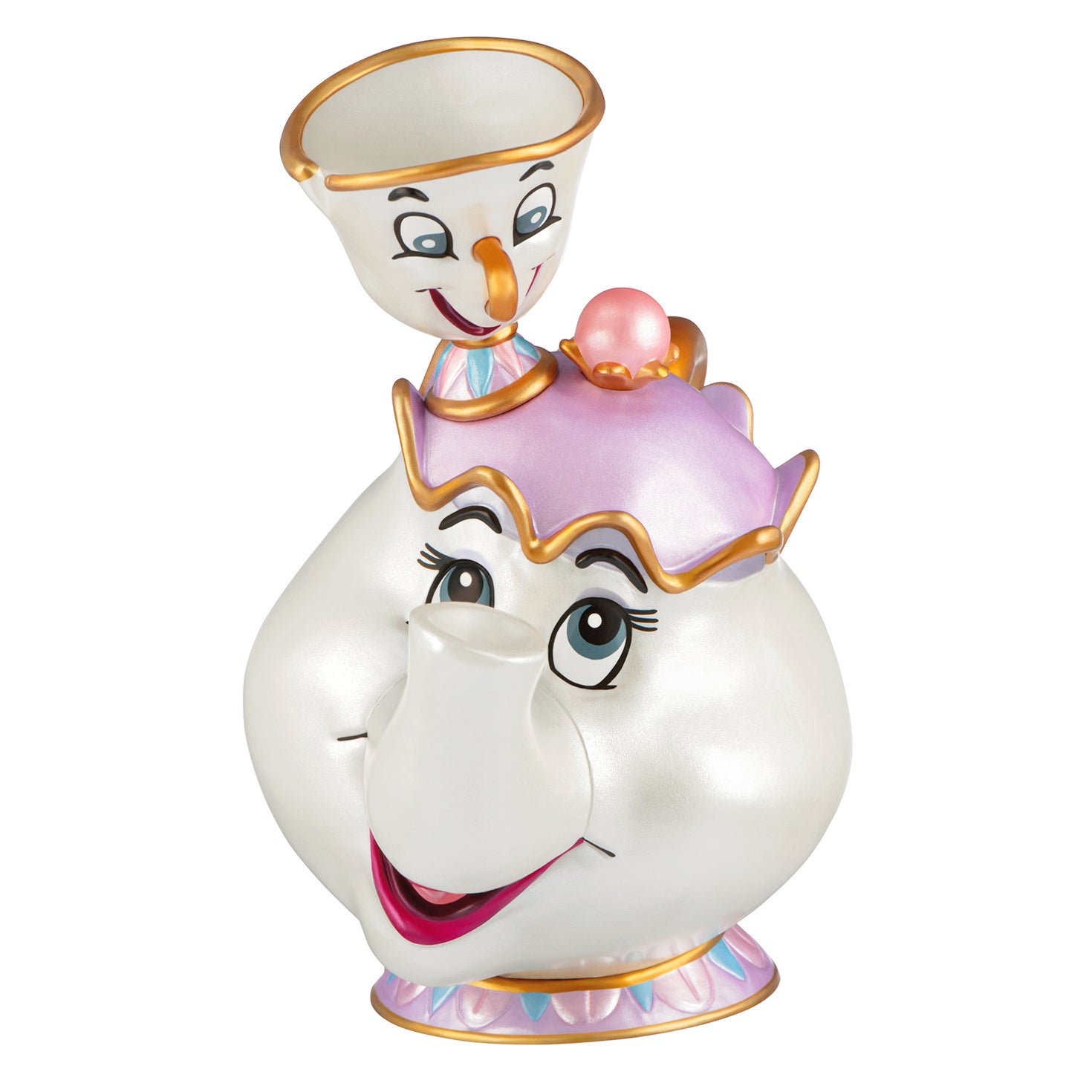 Disney Beauty and the Beast 35th Anniversary Mrs. Potts and Chip — 2026 Hallmark Keepsake Christmas Ornament, cheerful design, detailed finish, angled view.