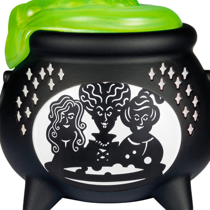 Disney Hocus Pocus Sanderson Sisters cauldron with light — 2026 Hallmark Keepsake Halloween ornament featuring intricate illustrations of the sisters.