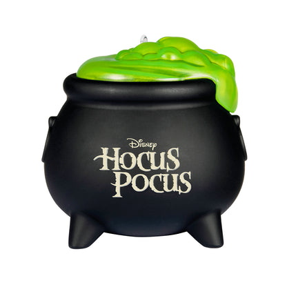 Disney Hocus Pocus Sanderson Sisters cauldron with light — 2026 Hallmark Keepsake Halloween ornament featuring green bubbling potion detail.
