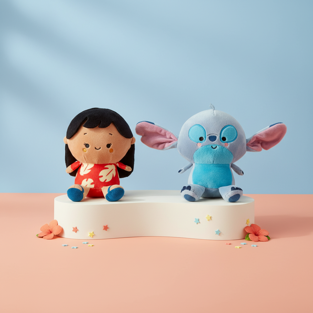 Better Together Disney Lilo & Stitch Magnetic Plush, 5.25" duo on display with vibrant colours and floral accents.