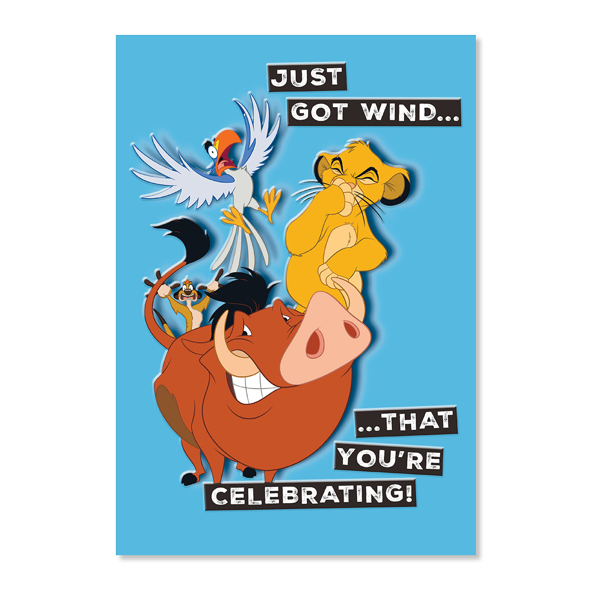 Hallmark Disney The Lion King Greeting Card - You're Celebrating featuring characters Simba, Timon, Pumbaa, and Zazu with embossed details.