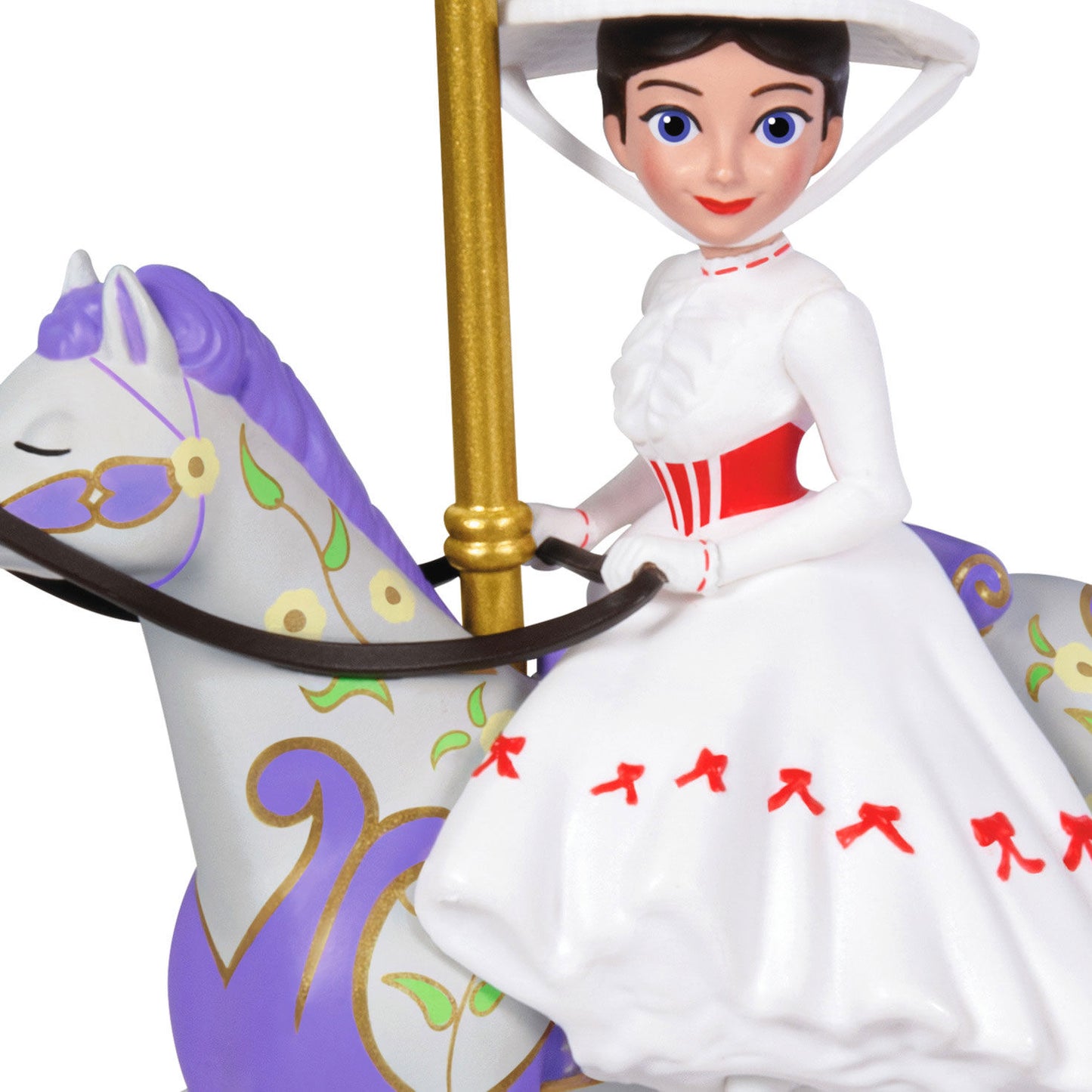 Disney Mary Poppins, 60th Anniversary A Practically Perfect Carousel Ride — Hallmark Keepsake Christmas Ornament featuring Mary Poppins on a carousel horse, detailed close-up view.