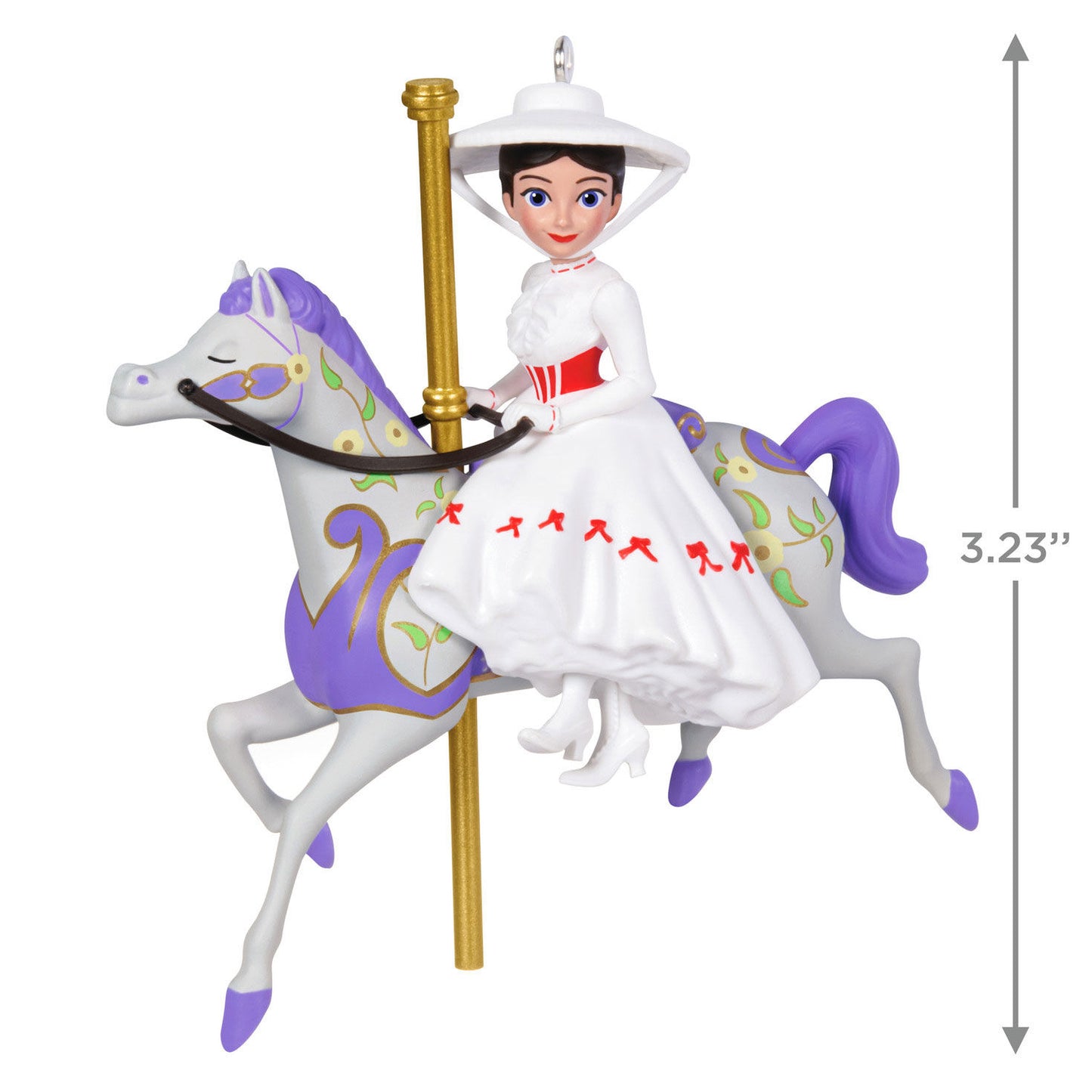 Disney Mary Poppins, 60th Anniversary A Practically Perfect Carousel Ride — Hallmark Keepsake Christmas Ornament, 8.2 cm tall, features Mary Poppins on a purple carousel horse.