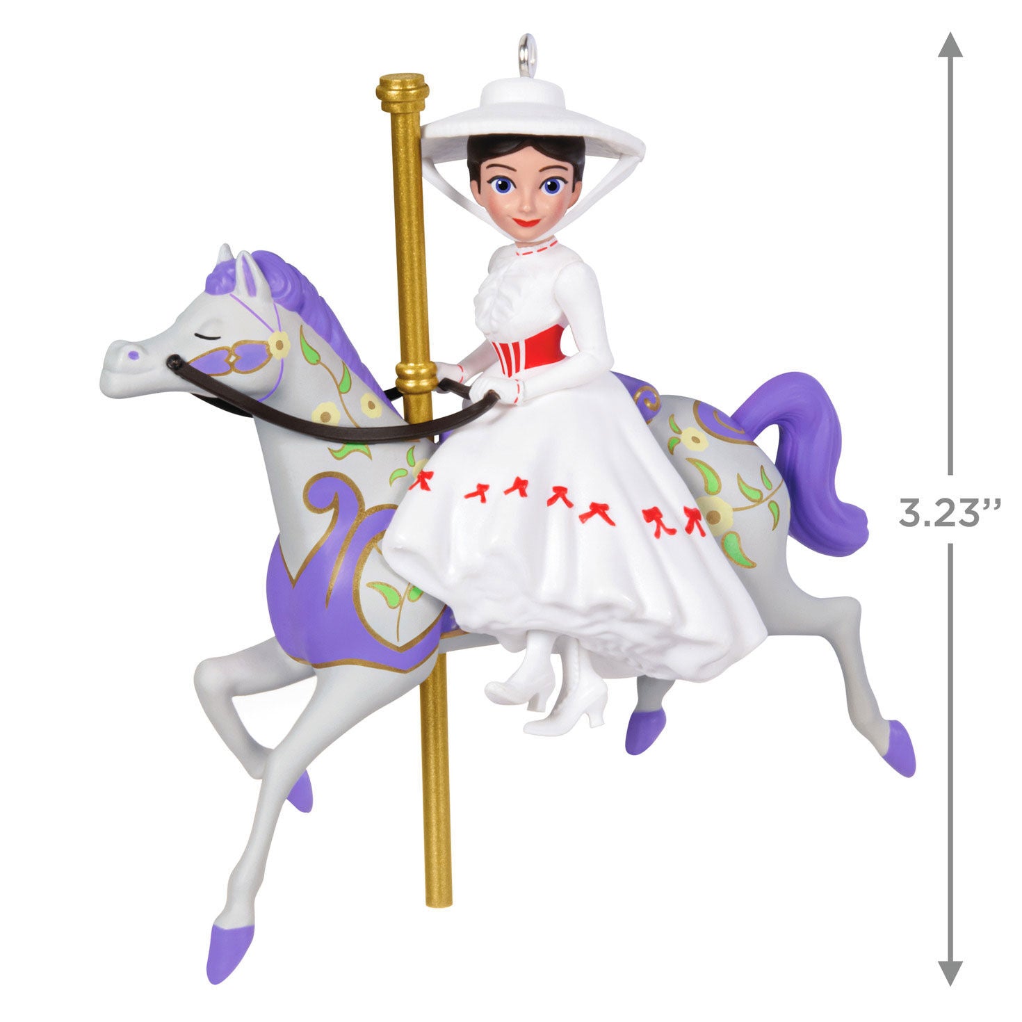 Disney Mary Poppins, 60th Anniversary A Practically Perfect Carousel Ride — Hallmark Keepsake Christmas Ornament, 8.2 cm tall, features Mary Poppins on a purple carousel horse.