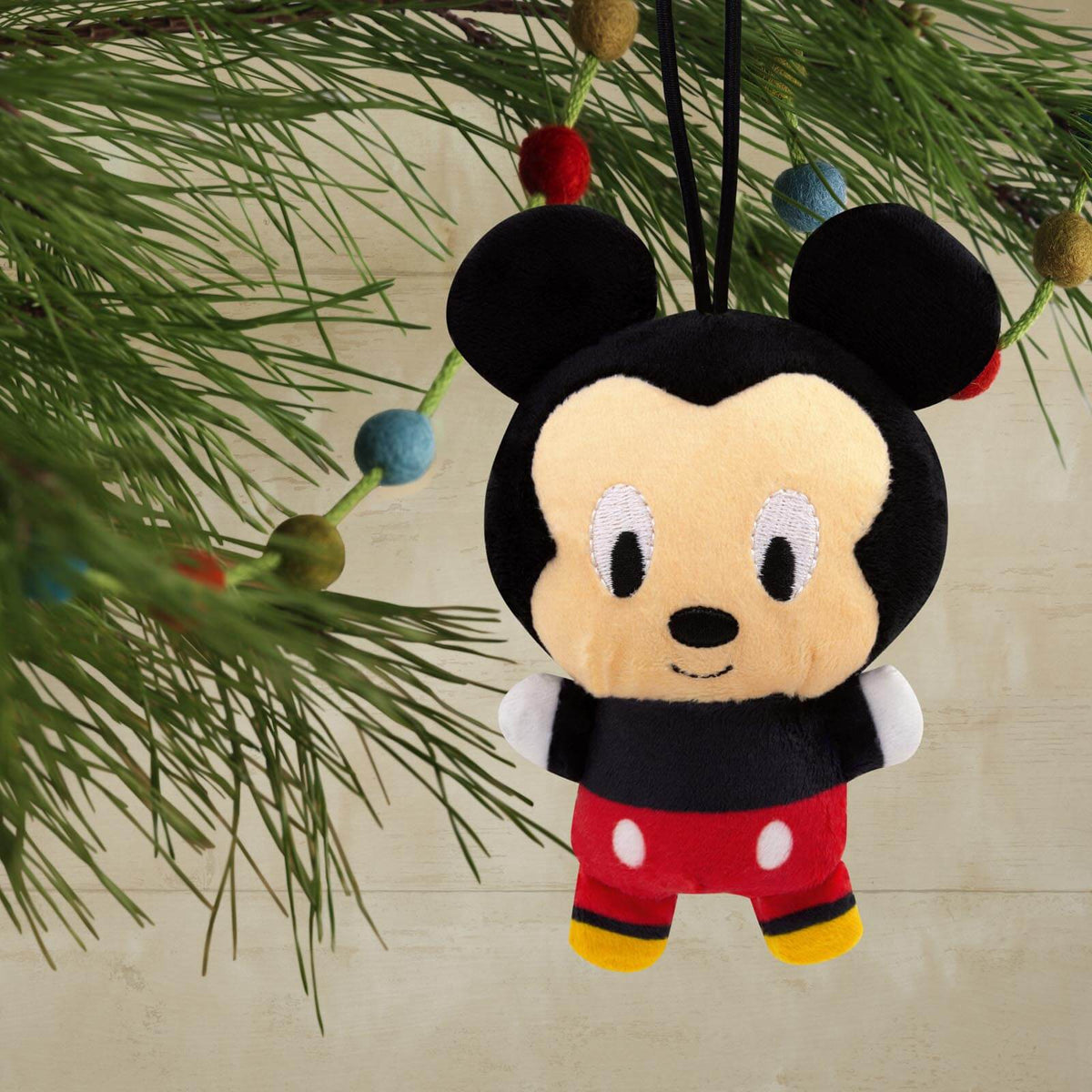 Disney Mickey Mouse, Plush Fabric - Hallmark Christmas Ornament, hanging plush decoration with simple cut design on Christmas tree.