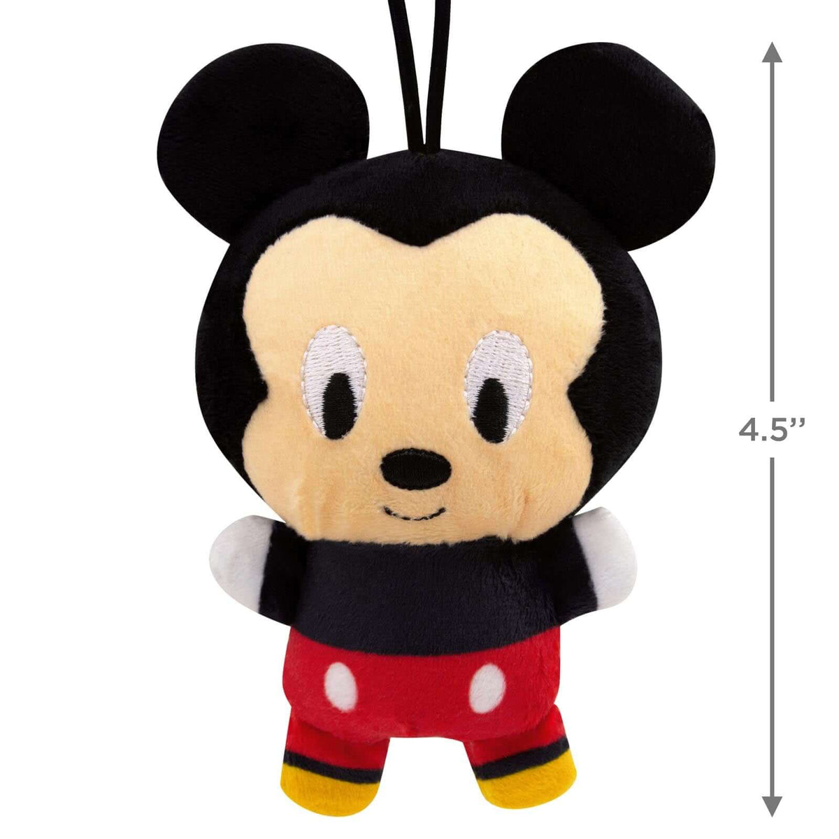 Disney Mickey Mouse, plush fabric - Hallmark Christmas ornament, 11.4 cm tall, close-up view of soft details and playful design.