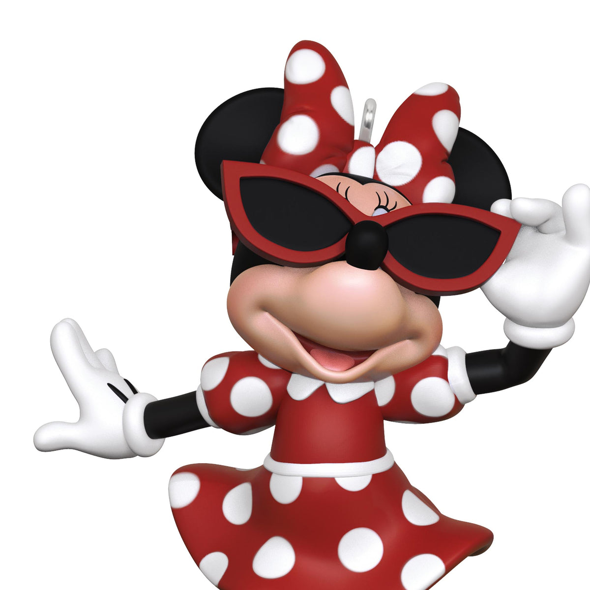 Disney Minnie Mouse, Sunny Chic — 2025 Hallmark Keepsake Christmas Ornament in red polka dot dress and stylish sunglasses, cheerful pose.