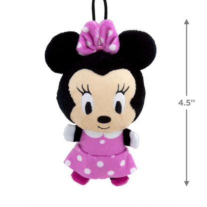 Disney Minnie Mouse, plush fabric - Hallmark Christmas ornament, 11.4 cm tall, featuring a cute pink dress with polka dots.
