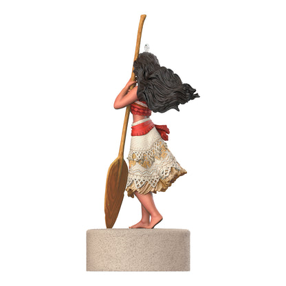 Disney Moana Ready for Adventure Musical — 2026 Hallmark Keepsake Christmas Ornament, side view with oar, detailed hair and costume features.