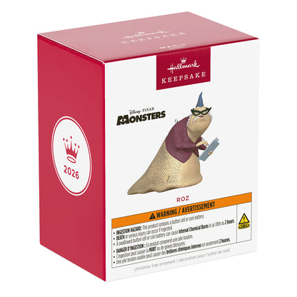 Disney/Pixar Monsters, Inc. Roz With Sound — 2026 Hallmark Keepsake Christmas Ornament packaging box featuring Roz, the Scare Floor administrator.