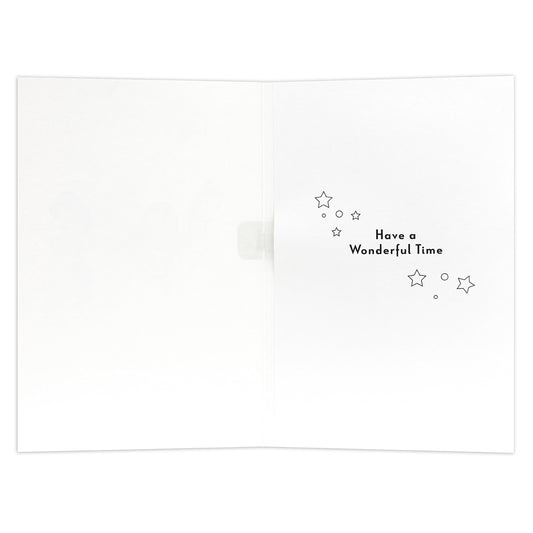 Hallmark Interactive Sound Card - Disney Princess Happy Birthday! interior view featuring the message 'Have a Wonderful Time' with star details.