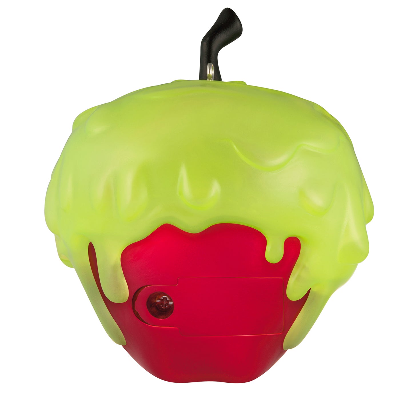 Disney Snow White and the Seven Dwarfs Just One Bite With Light — 2026 Hallmark Keepsake Christmas Ornament, green and red poison apple, side view