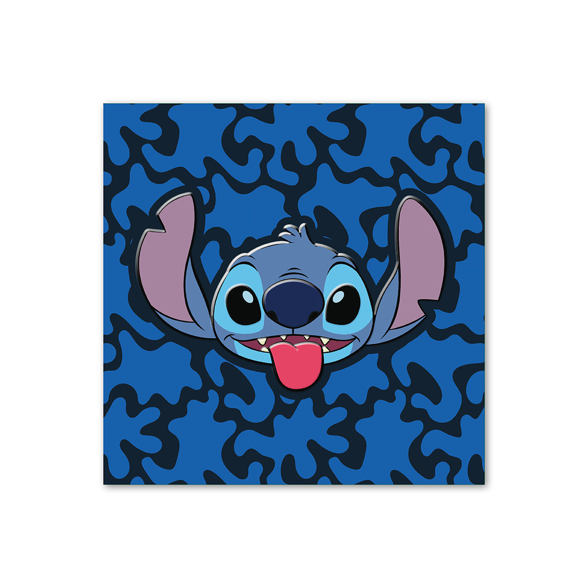 Hallmark Disney Stitch Greeting Card featuring a smiling Stitch on a blue camouflage background, perfect for personal messages.