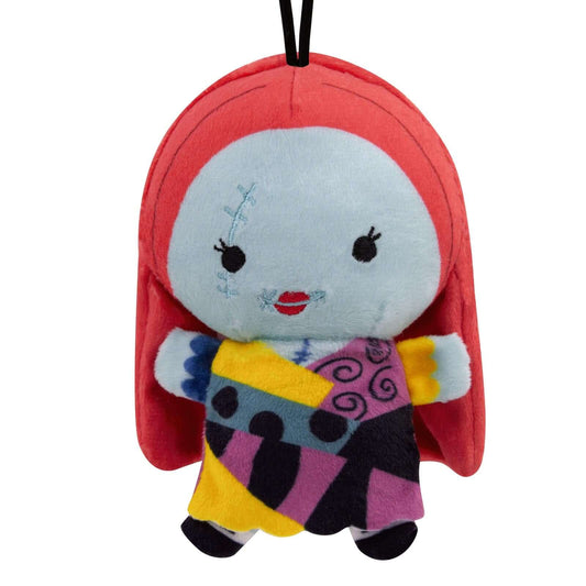 Disney Tim Burton's The Nightmare Before Christmas Sally, plush fabric Christmas ornament with colourful patchwork design, hanging view.