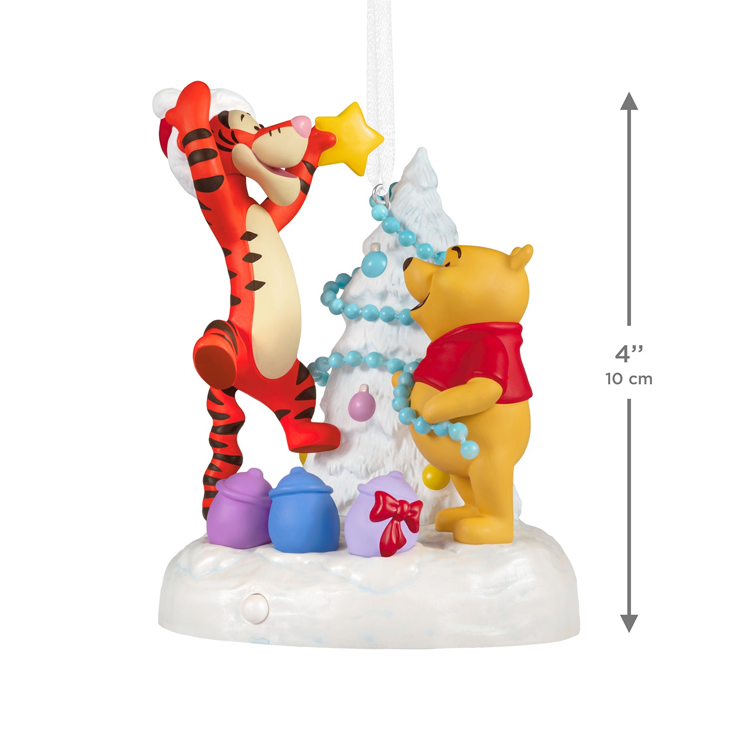 Disney Winnie the Pooh A Tigger-ific Tree Musical With Light — 2026 Hallmark Keepsake Christmas Ornament featuring Tigger and Pooh decorating a blue and white tree, 10 cm tall