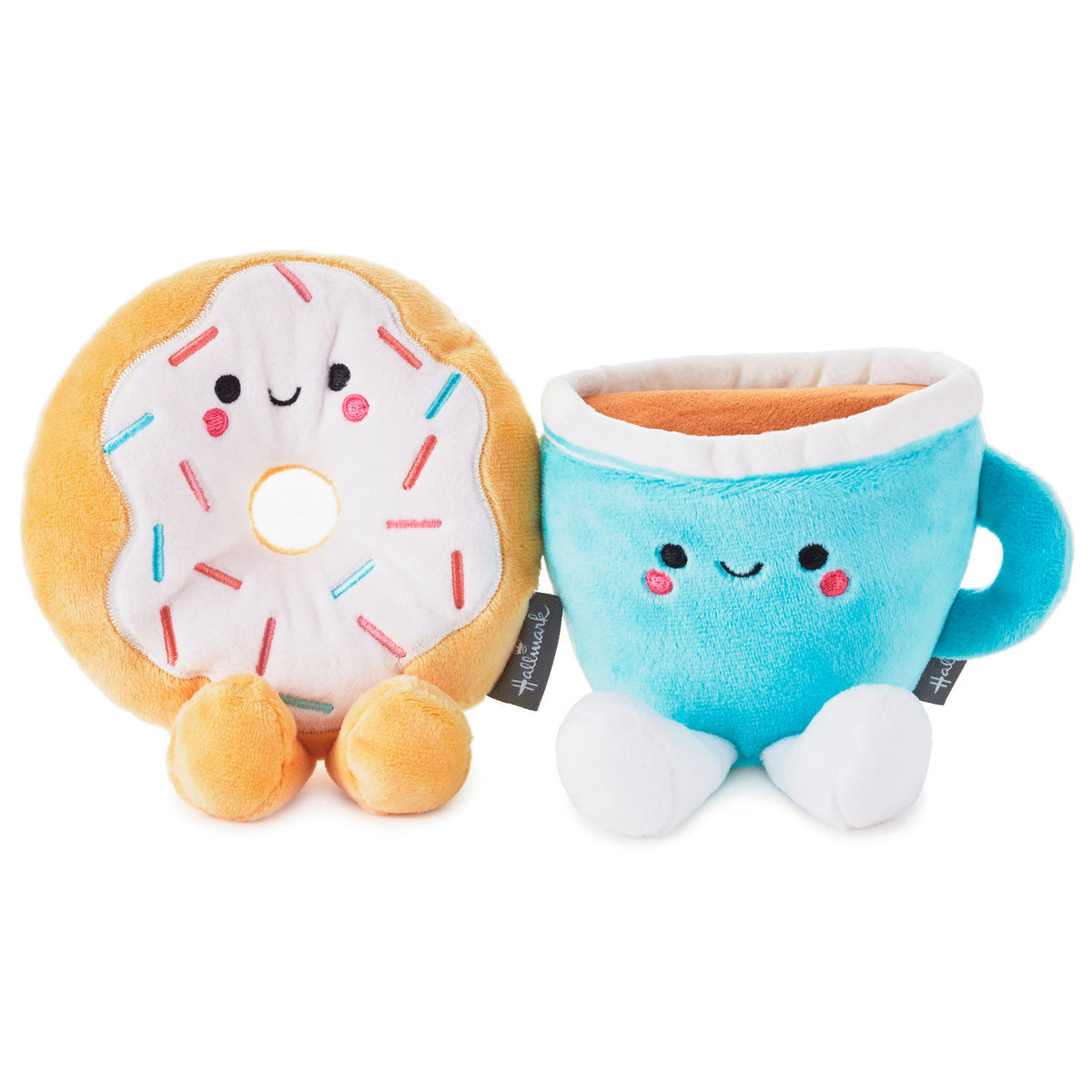 Donut and Coffee Magnetic Plush – Better Together, plush food characters with bright details, close up view.