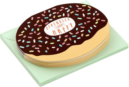 Hallmark Pack of Blank Cards, Donuts (15 Cards with Envelopes) featuring a donut-shaped card in chocolate with colourful sprinkles and matching envelope.