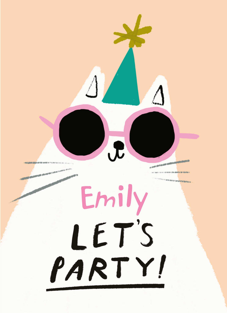 Contemporary Kids Birthday Editable Party Cat