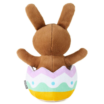 Excited for Eggs Bunny Plush With Sound and Motion, brown plush bunny in colourful Easter egg, back view showing soft texture.