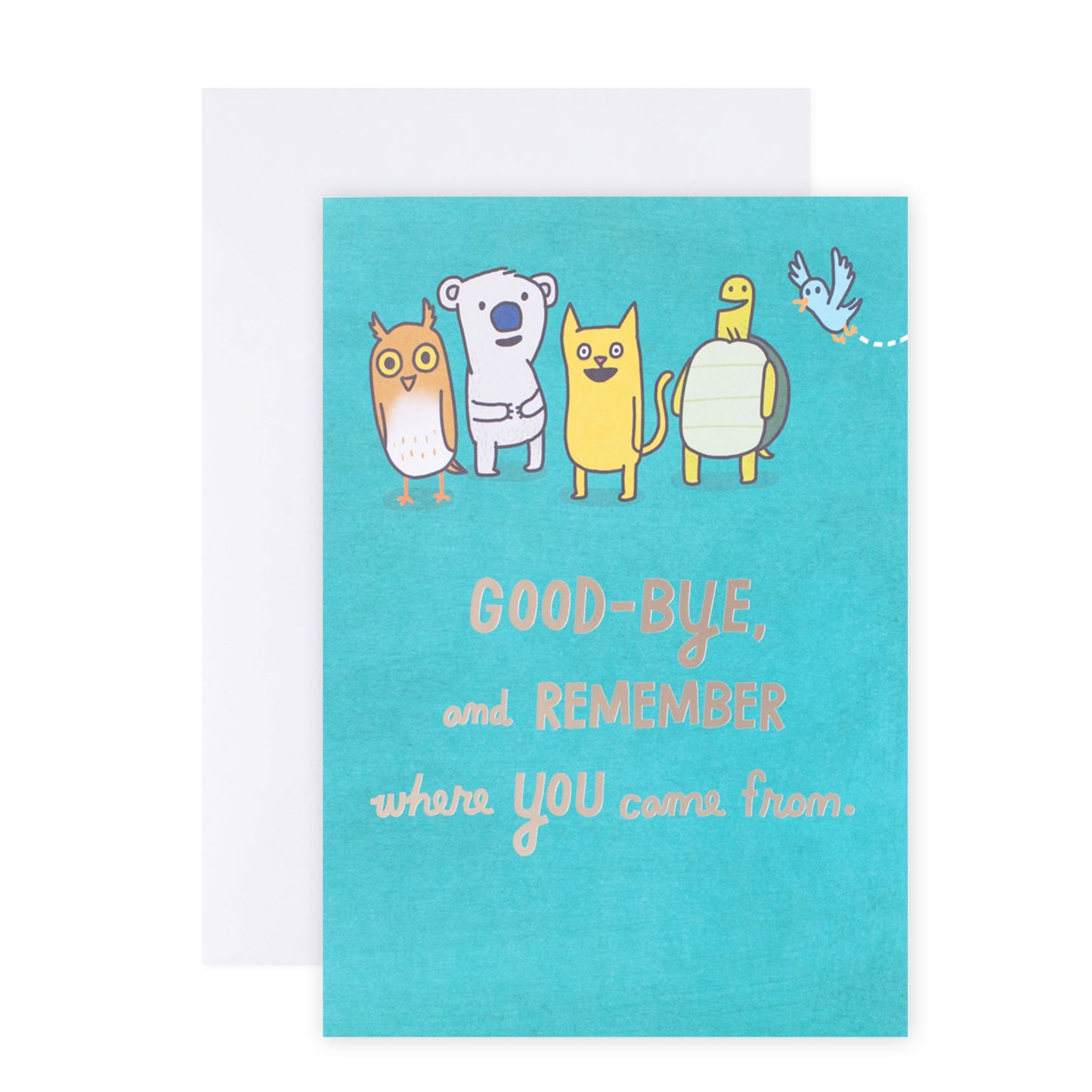 Hallmark Colossal Farewell Greeting Card - Animal Friends featuring vibrant illustrations of an owl, koala, cat, turtle, and bird.