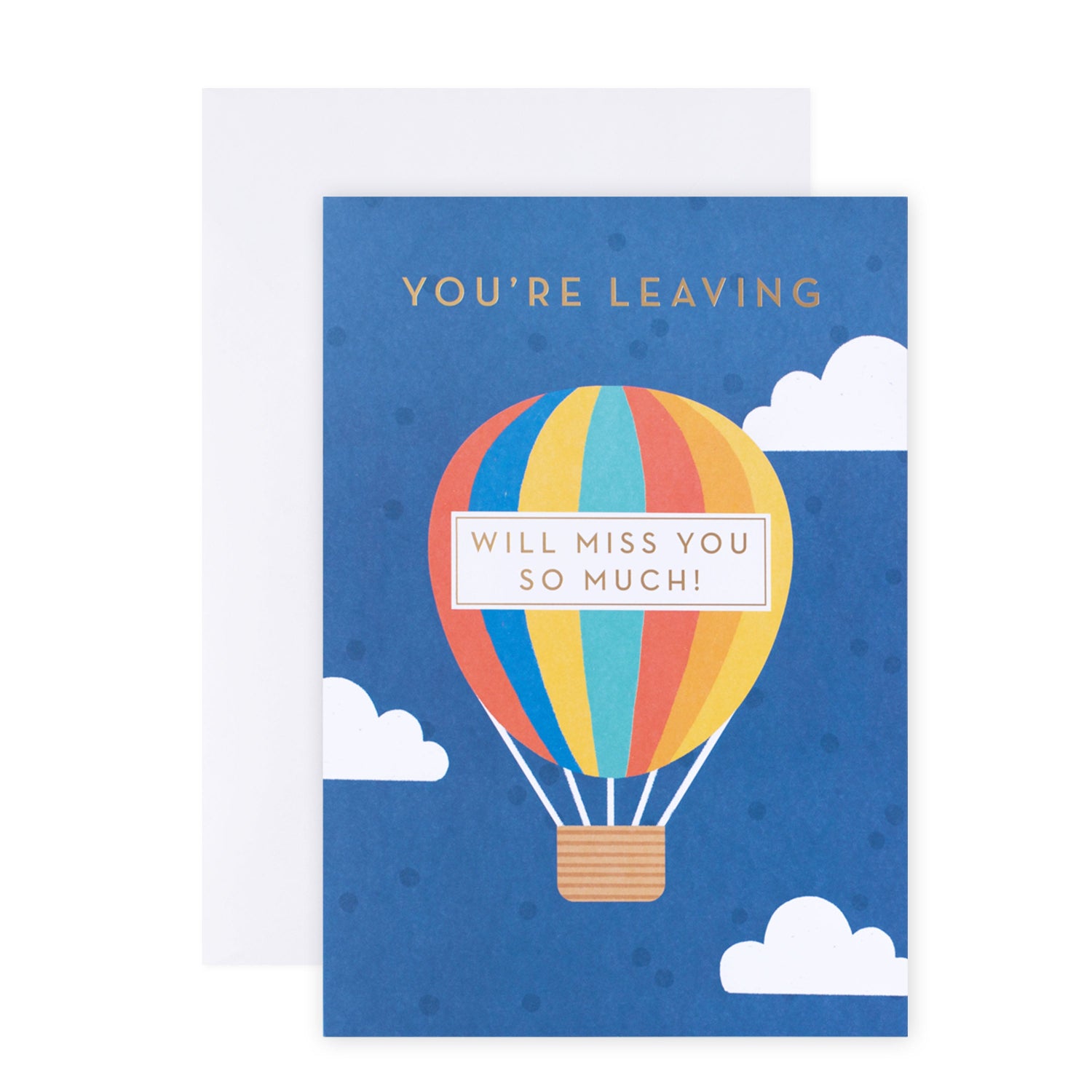 Hallmark Colossal Farewell Greeting Card - Hot Air Balloon featuring colourful balloon design with gold foil highlights against a blue sky.