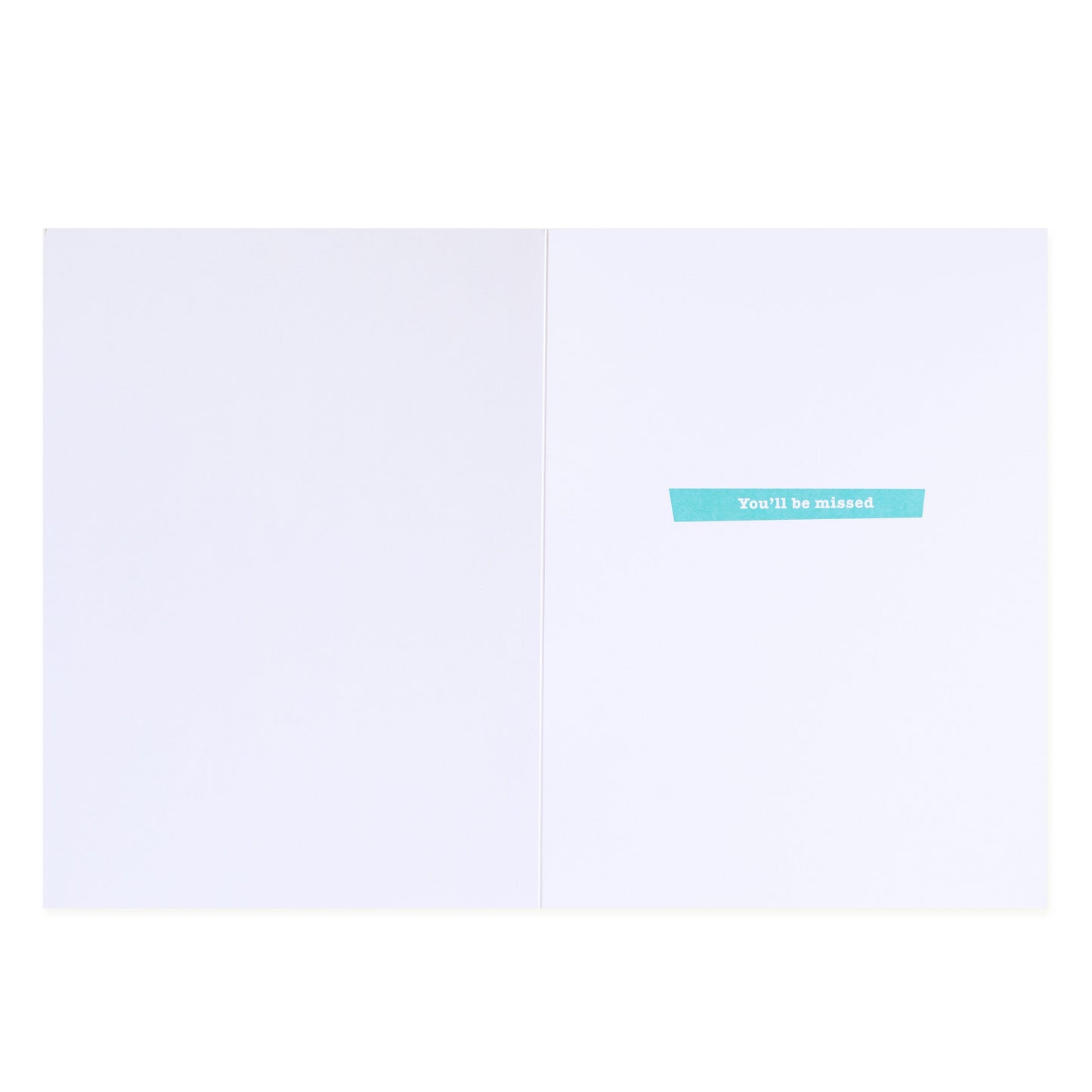 Hallmark Colossal Farewell Greeting Card - Colourful Stripes, interior view showing the message 'You'll be missed' in teal.