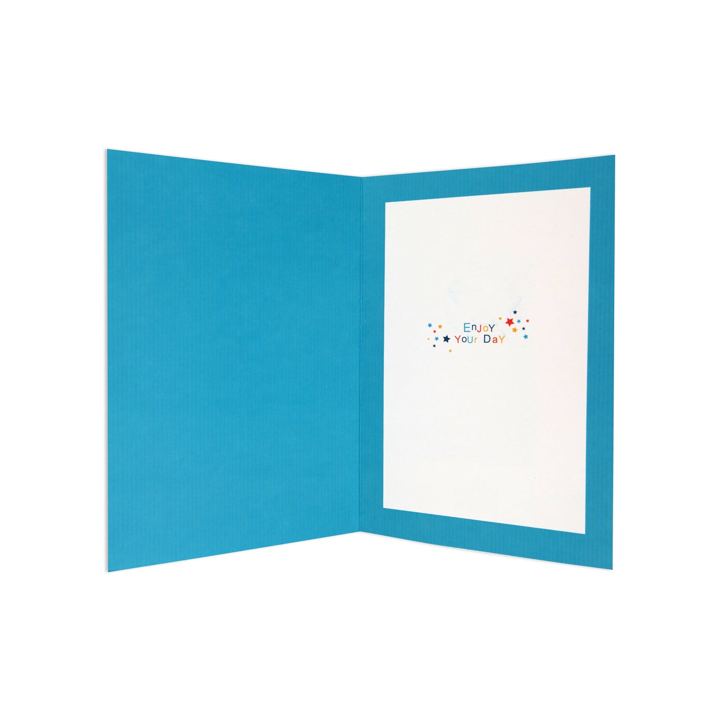 Fcc Male Husband Amazing greeting card in teal with colourful text wishing enjoyment inside, flat lay view.