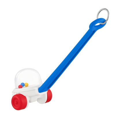 Fisher-Price™ Corn Popper™ — 2025 Hallmark Keepsake Christmas Ornament with red wheels, blue handle and clear dome.