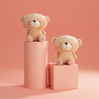 Forever Friends Better Together - Magnetic Plush Pair on display, featuring two soft bear toys with embroidered details, against a pastel pink background.