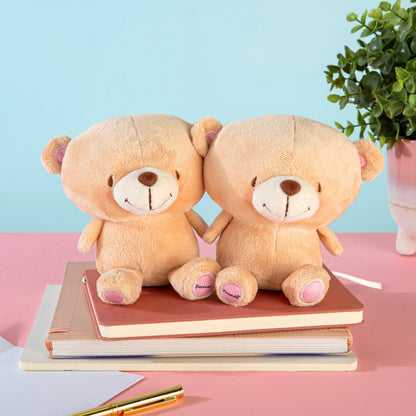 Forever Friends Better Together - Magnetic Plush Pair on stacked notebooks, featuring cute bears with embroidered details and soft plush fabric.