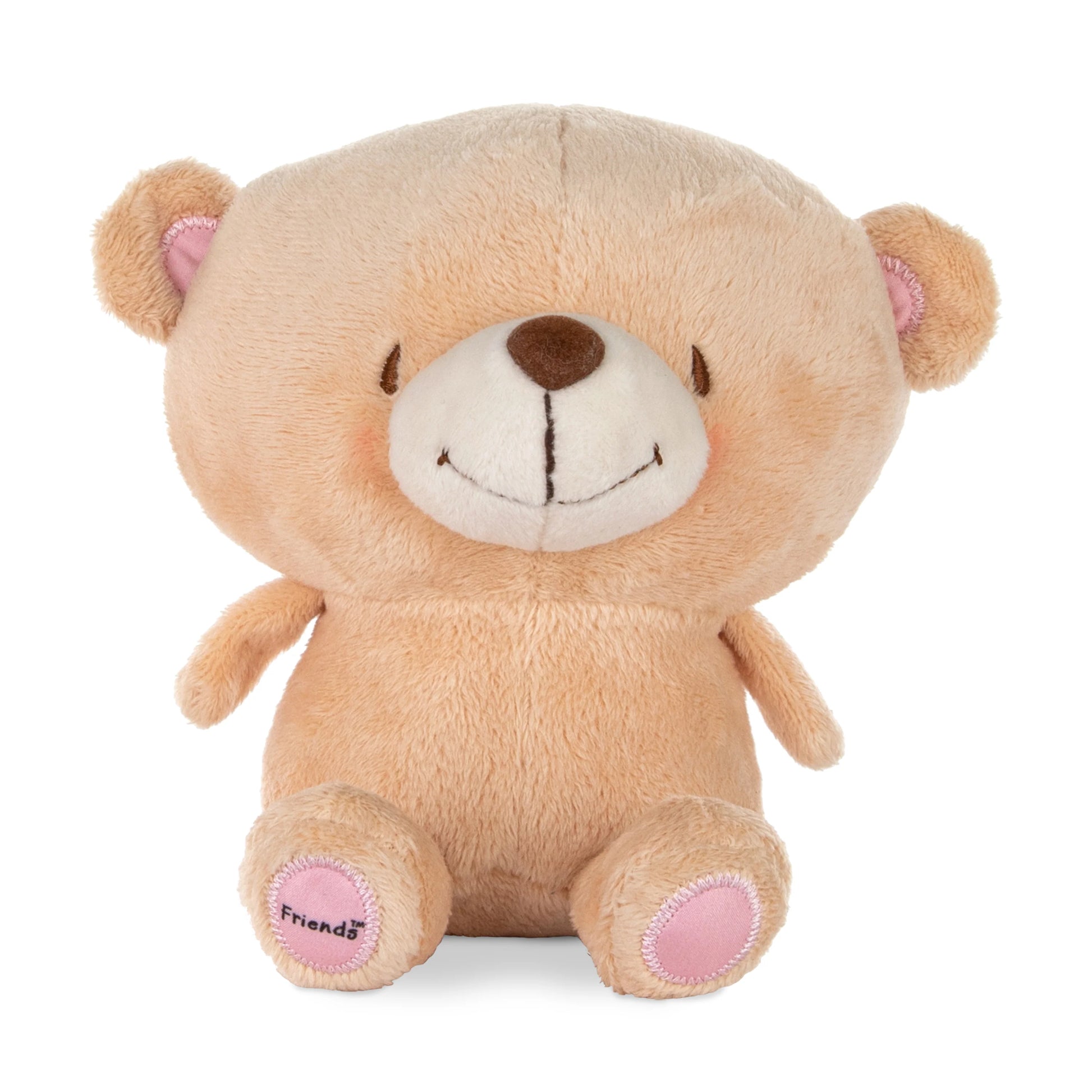 Forever Friends Better Together - Magnetic Plush Pair, soft beige teddy bear with embroidered features and pink accents, front view.