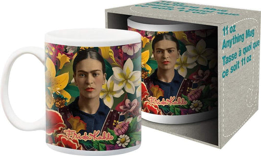 Frida Kahlo - Floral ceramic mug with vibrant floral design, 310ml capacity, displayed in its packaging.
