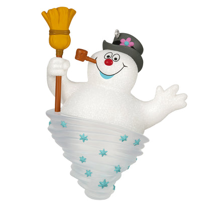 Frosty the Snowman™ — 2026 Hallmark Keepsake Christmas Ornament, sparkling design with broom, featuring blue star detail.