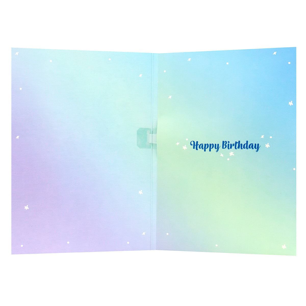 Hallmark Interactive Sound Card - Disney Frozen, birthday card interior, pastel gradient design, features 'Happy Birthday' message.