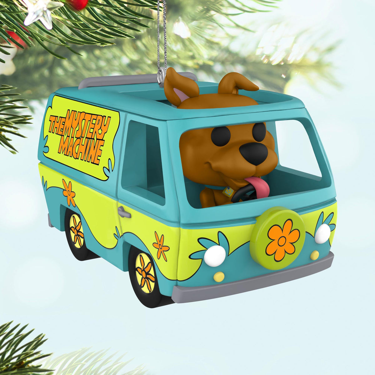 Funko Pop!® Scooby-Doo™, Mystery Machine — 2025 Hallmark Keepsake Christmas Ornament, close up of Scooby driving the retro van