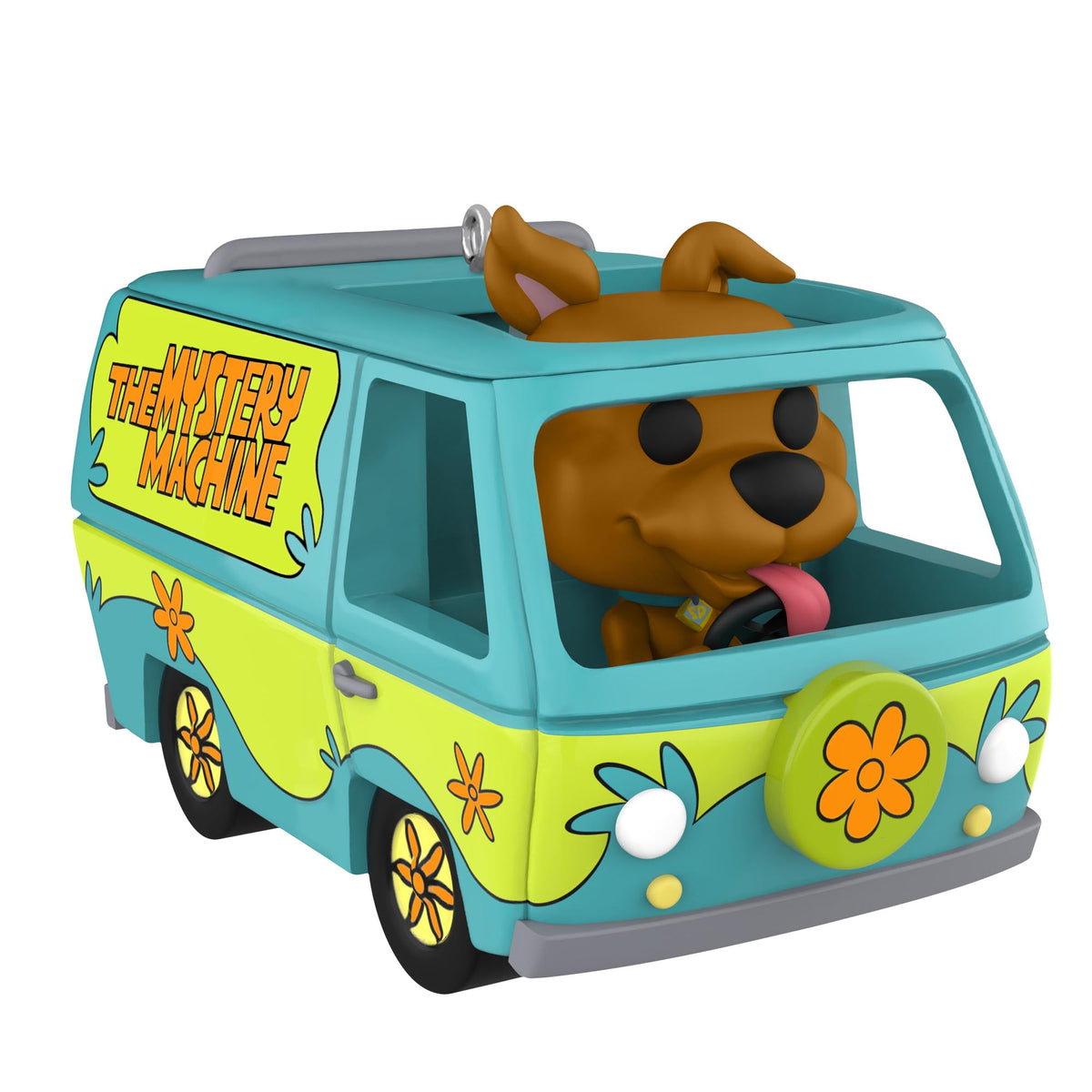Funko Pop!® Scooby-Doo™, Mystery Machine — 2025 Hallmark Keepsake Christmas Ornament, angled view showing Scooby driving.